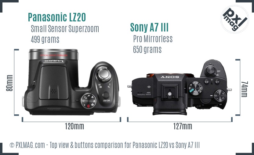 Panasonic LZ20 vs Sony A7 III top view buttons comparison