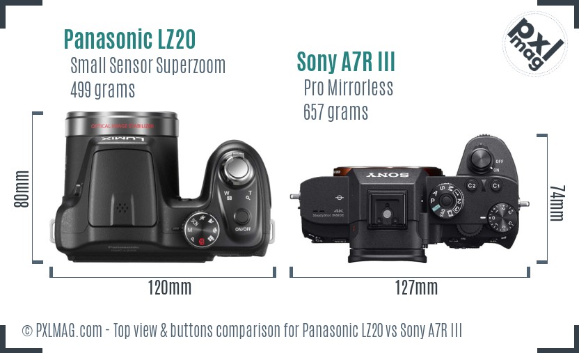 Panasonic LZ20 vs Sony A7R III top view buttons comparison