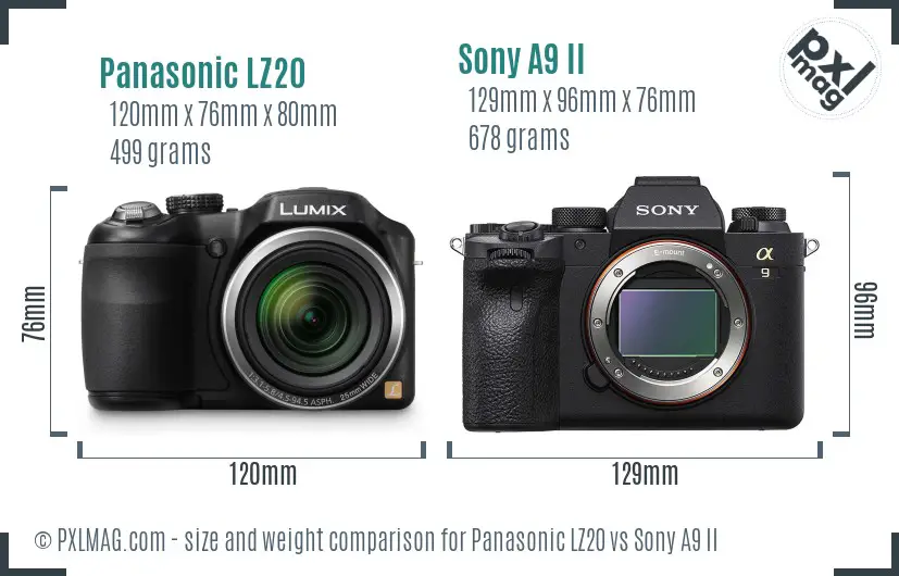 Panasonic LZ20 vs Sony A9 II size comparison