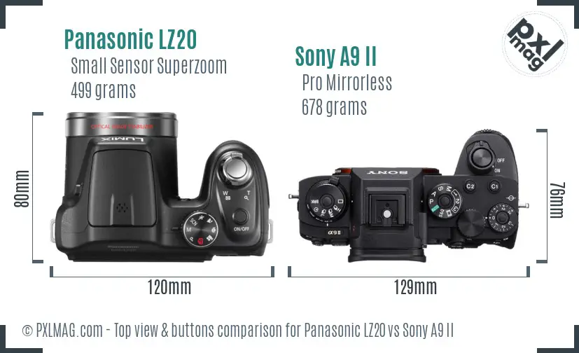 Panasonic LZ20 vs Sony A9 II top view buttons comparison