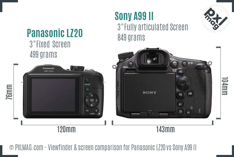 Panasonic LZ20 vs Sony A99 II Screen and Viewfinder comparison
