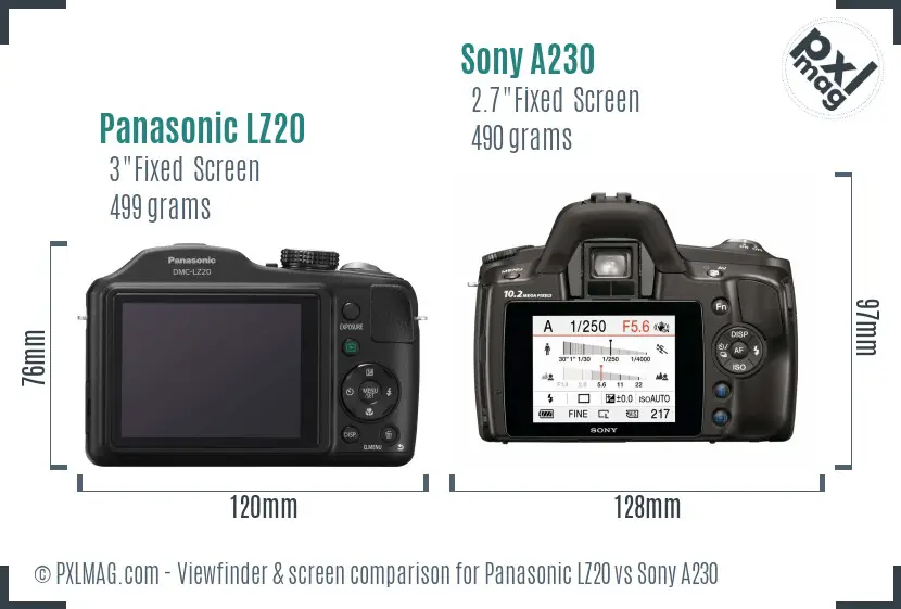 Panasonic LZ20 vs Sony A230 Screen and Viewfinder comparison