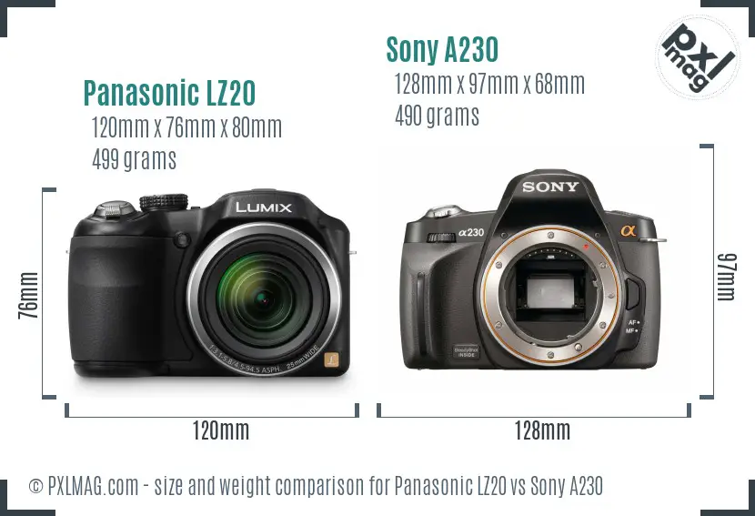 Panasonic LZ20 vs Sony A230 size comparison