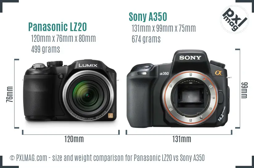 Panasonic LZ20 vs Sony A350 size comparison Panasonic LZ20 vs Sony A350 size comparison