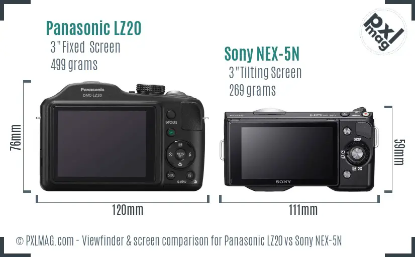 Panasonic LZ20 vs Sony NEX-5N Screen and Viewfinder comparison Panasonic LZ20 vs Sony NEX-5N Screen and Viewfinder comparison