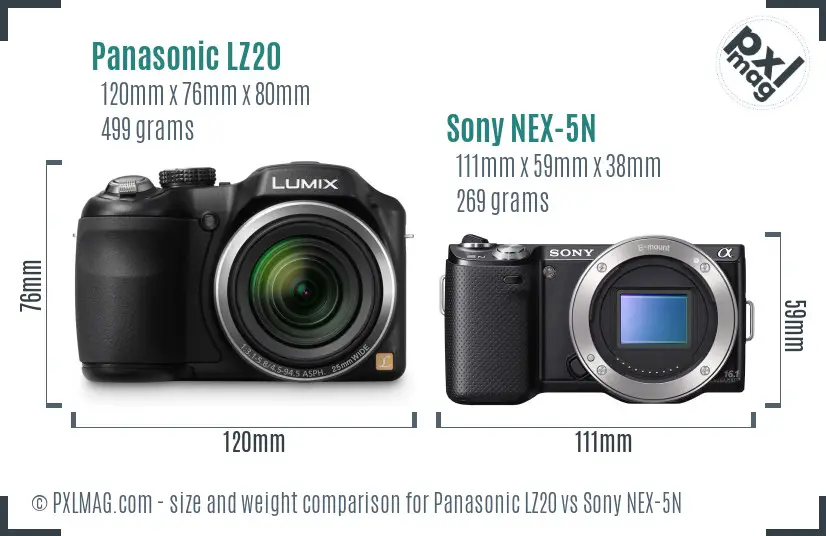 Panasonic LZ20 vs Sony NEX-5N size comparison Panasonic LZ20 vs Sony NEX-5N size comparison