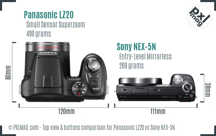 Panasonic LZ20 vs Sony NEX-5N top view buttons comparison Panasonic LZ20 vs Sony NEX-5N top view buttons comparison