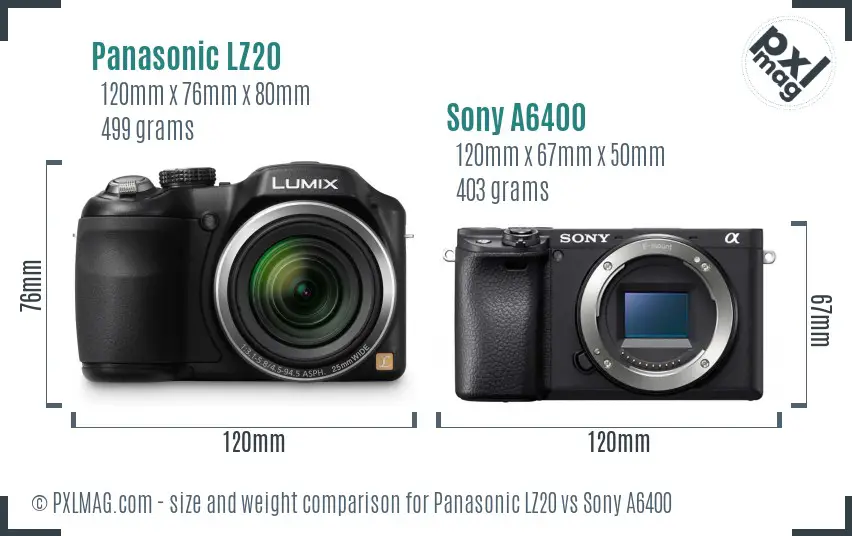 Panasonic LZ20 vs Sony A6400 size comparison