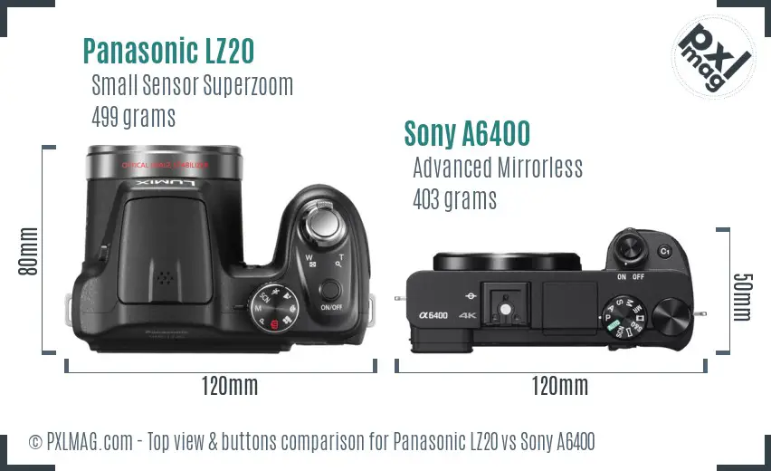 Panasonic LZ20 vs Sony A6400 top view buttons comparison