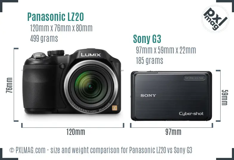 Panasonic LZ20 vs Sony G3 size comparison