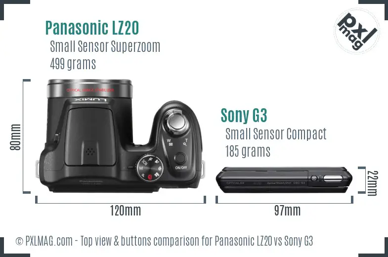 Panasonic LZ20 vs Sony G3 top view buttons comparison
