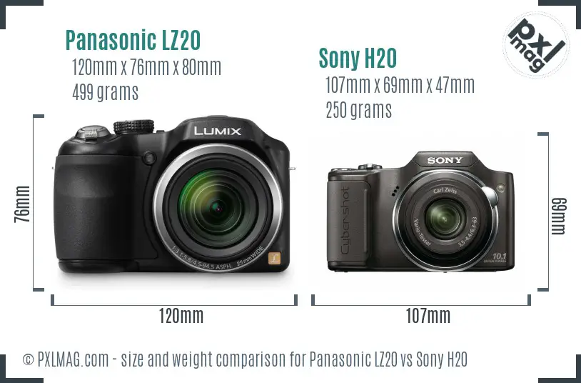 Panasonic LZ20 vs Sony H20 size comparison