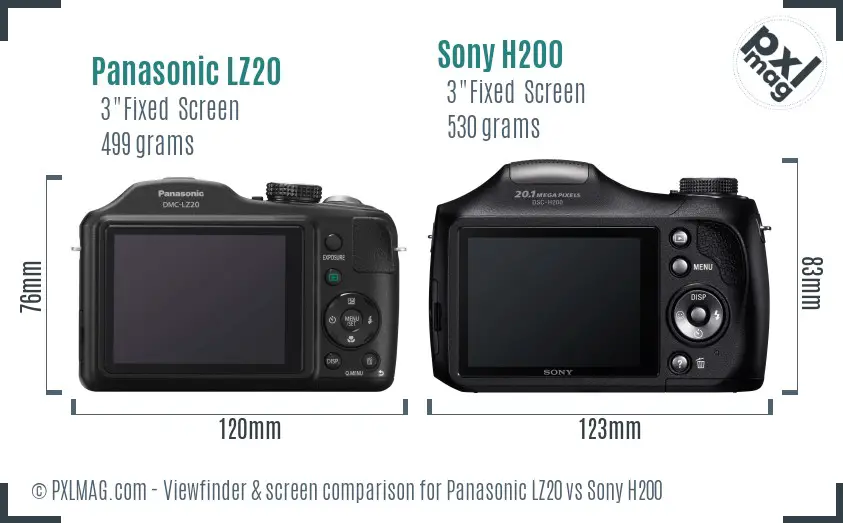 Panasonic LZ20 vs Sony H200 Screen and Viewfinder comparison