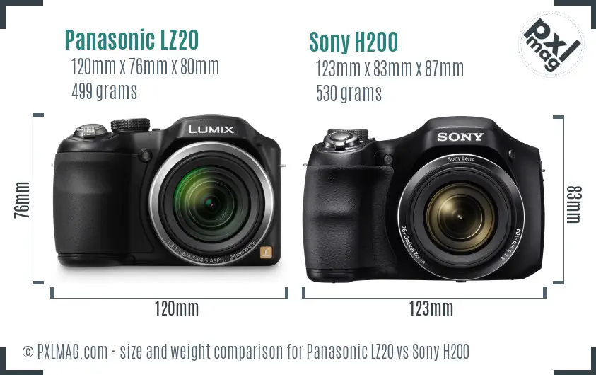 Panasonic LZ20 vs Sony H200 size comparison