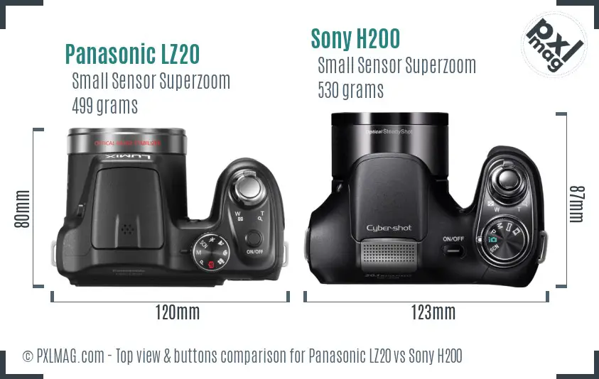 Panasonic LZ20 vs Sony H200 top view buttons comparison