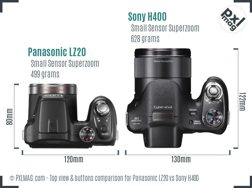 Panasonic LZ20 vs Sony H400 top view buttons comparison