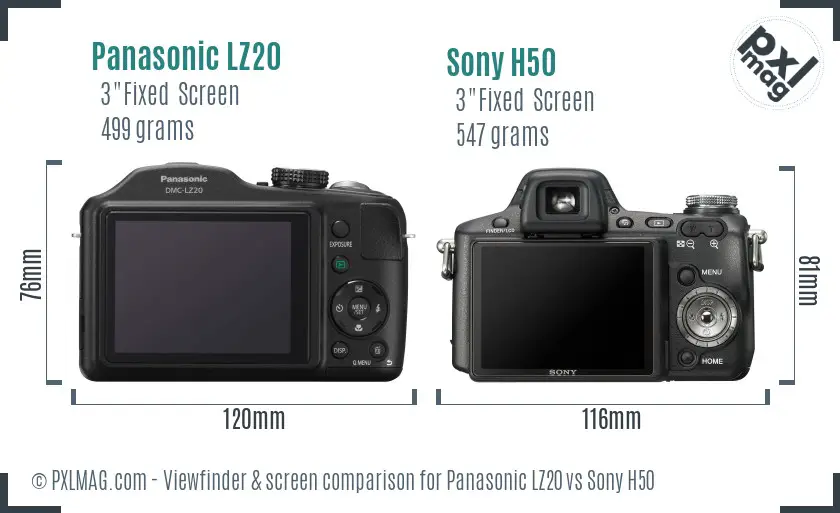 Panasonic LZ20 vs Sony H50 Screen and Viewfinder comparison