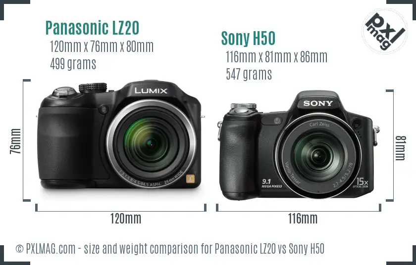 Panasonic LZ20 vs Sony H50 size comparison