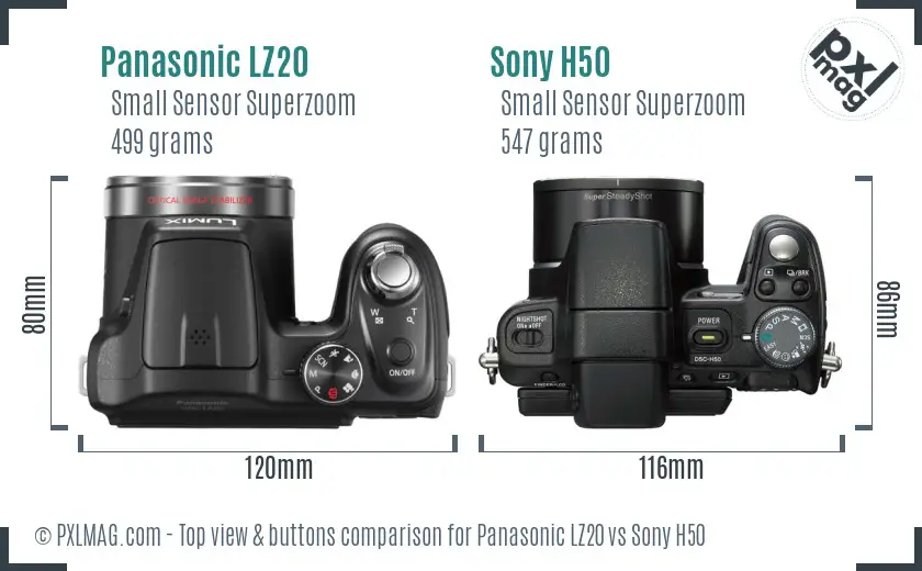 Panasonic LZ20 vs Sony H50 top view buttons comparison