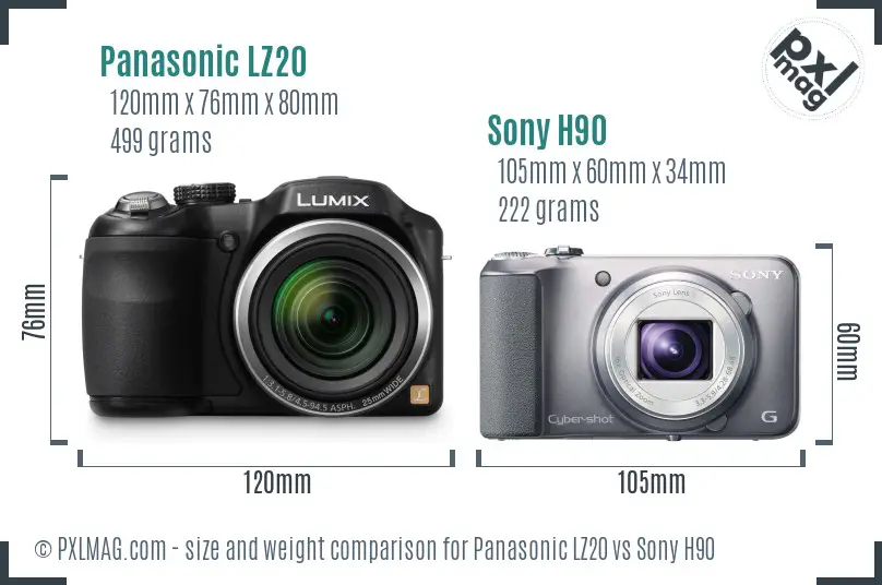 Panasonic LZ20 vs Sony H90 size comparison