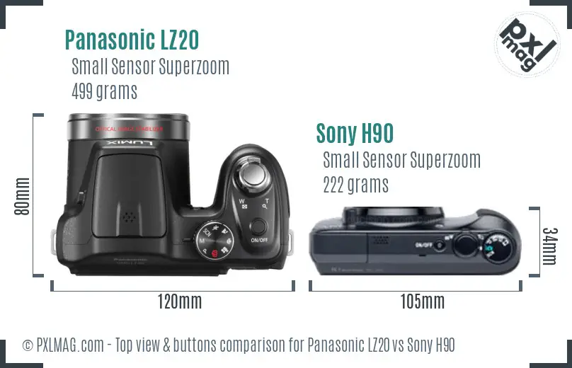Panasonic LZ20 vs Sony H90 top view buttons comparison