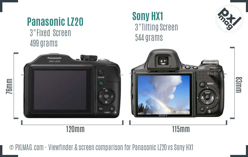 Panasonic LZ20 vs Sony HX1 Screen and Viewfinder comparison