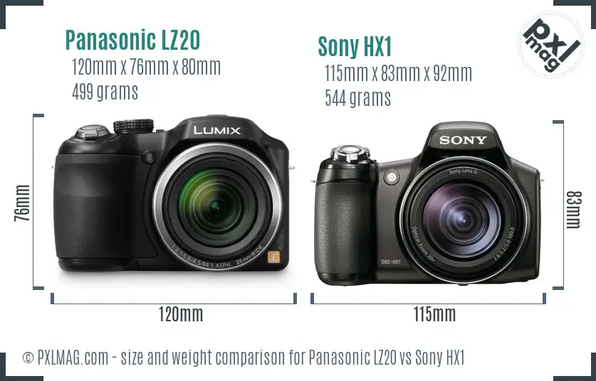 Panasonic LZ20 vs Sony HX1 size comparison