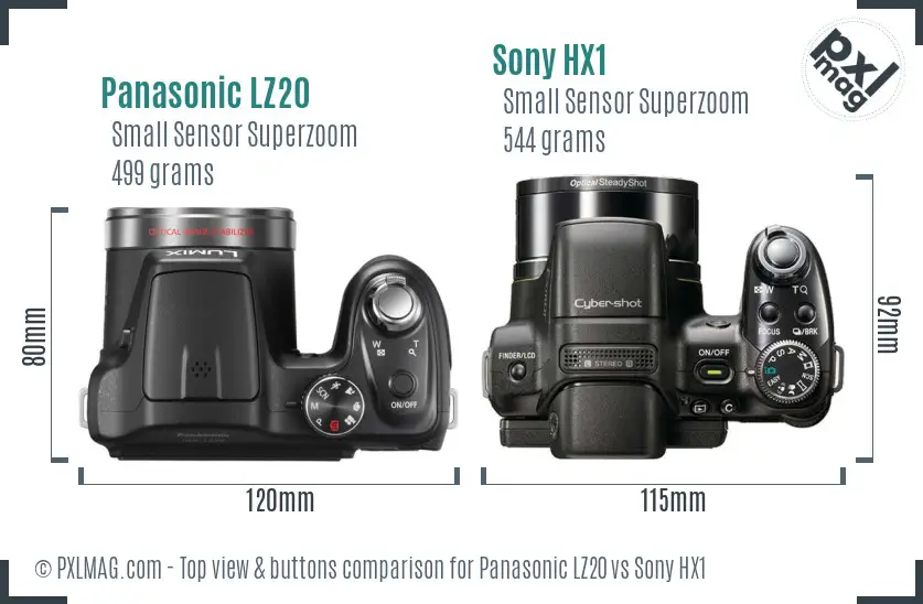 Panasonic LZ20 vs Sony HX1 top view buttons comparison