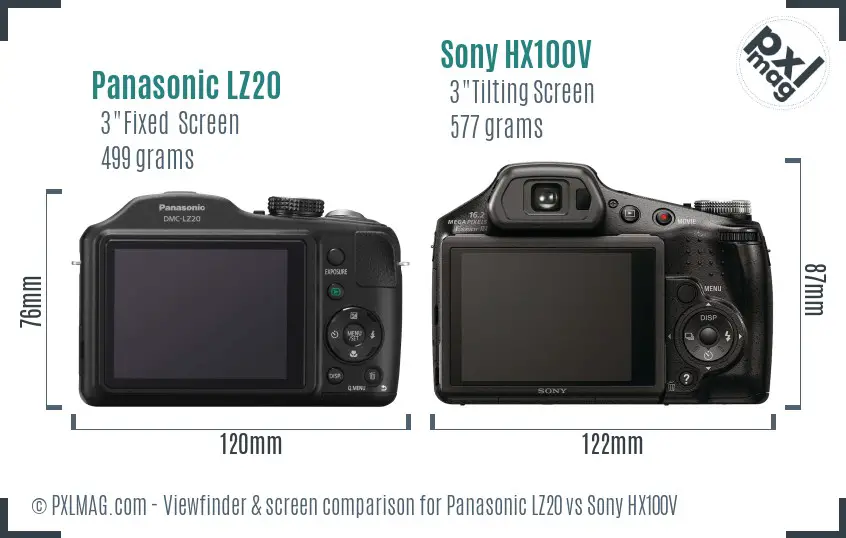 Panasonic LZ20 vs Sony HX100V Screen and Viewfinder comparison