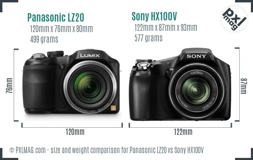 Panasonic LZ20 vs Sony HX100V size comparison