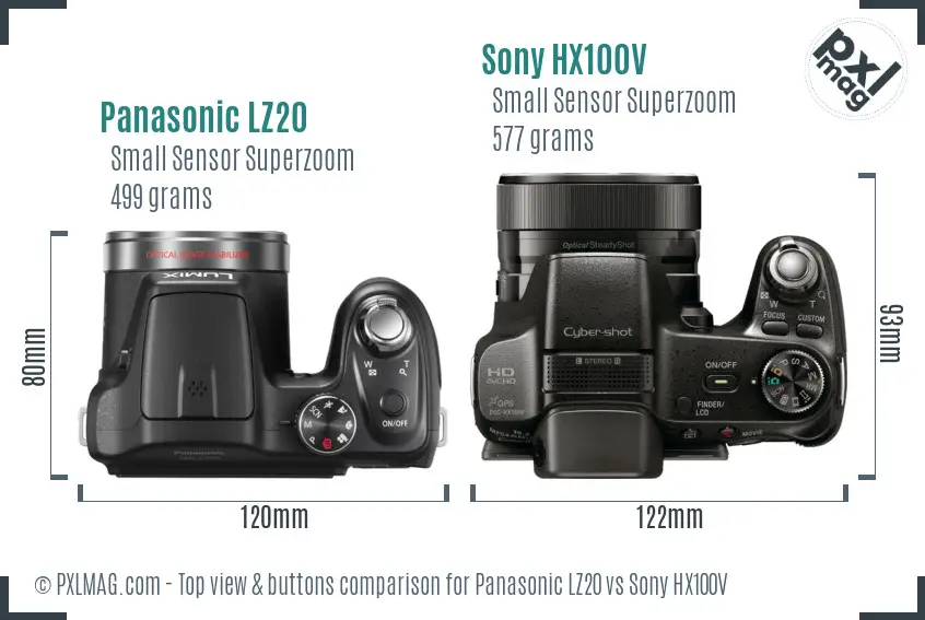 Panasonic LZ20 vs Sony HX100V top view buttons comparison