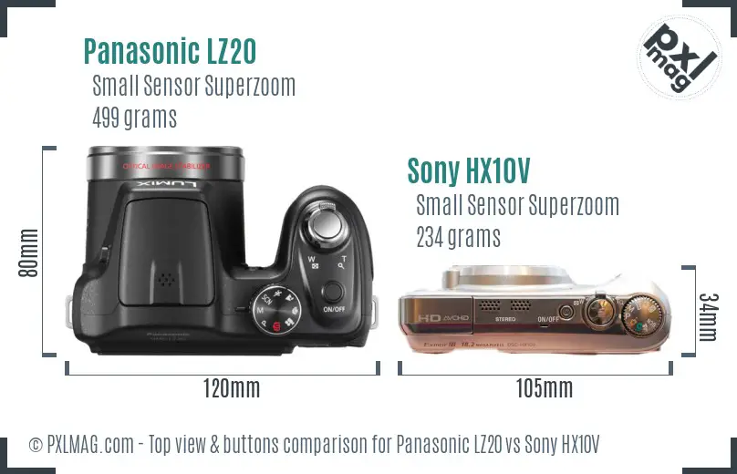 Panasonic LZ20 vs Sony HX10V top view buttons comparison Panasonic LZ20 vs Sony HX10V top view buttons comparison