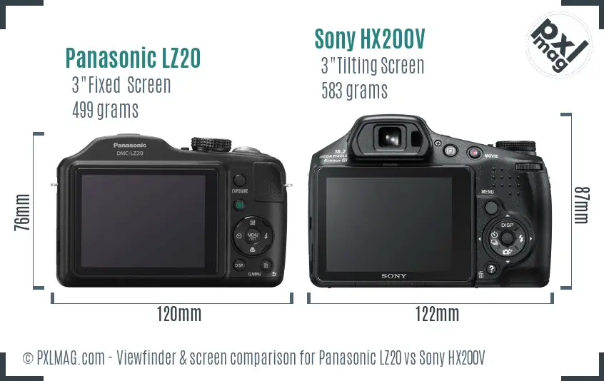 Panasonic LZ20 vs Sony HX200V Screen and Viewfinder comparison