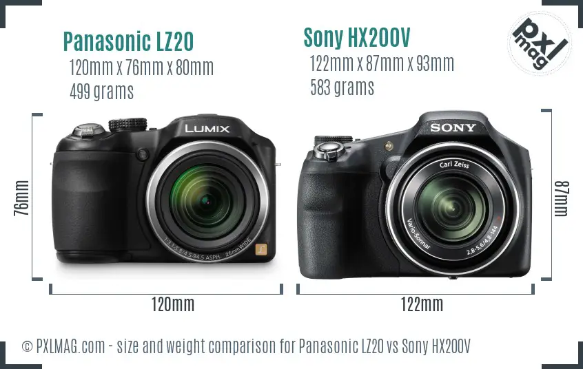 Panasonic LZ20 vs Sony HX200V size comparison