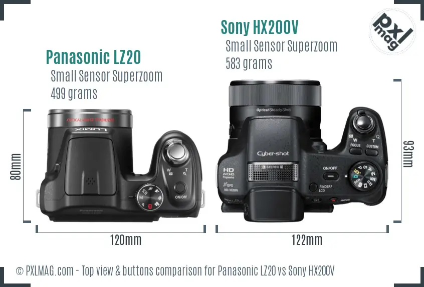 Panasonic LZ20 vs Sony HX200V top view buttons comparison