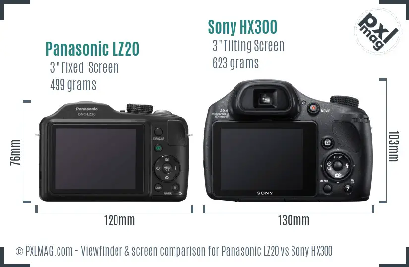 Panasonic LZ20 vs Sony HX300 Screen and Viewfinder comparison