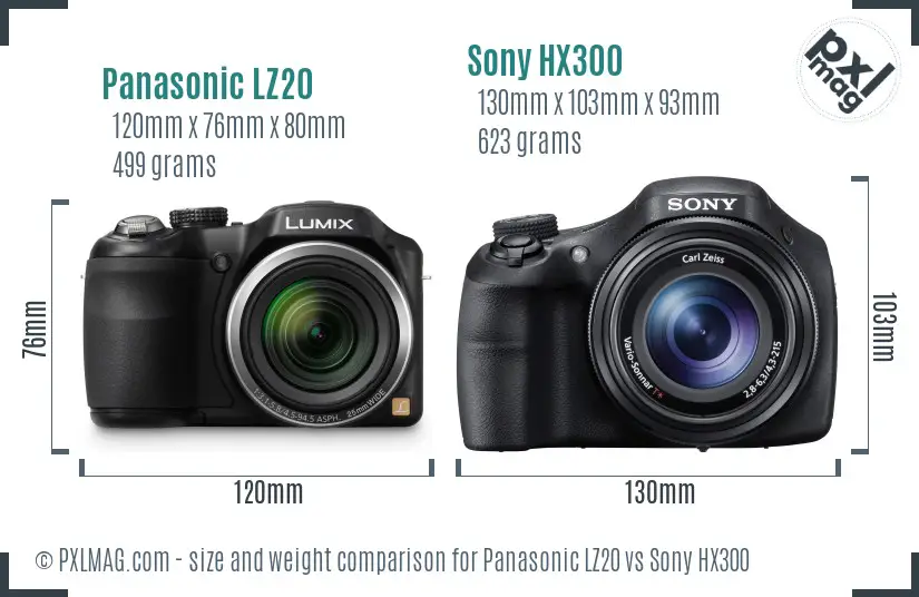 Panasonic LZ20 vs Sony HX300 size comparison