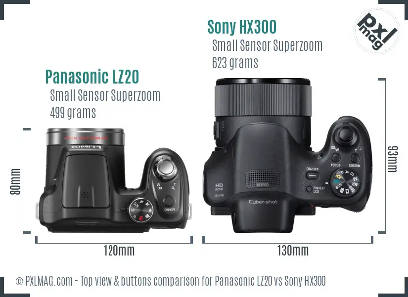 Panasonic LZ20 vs Sony HX300 top view buttons comparison