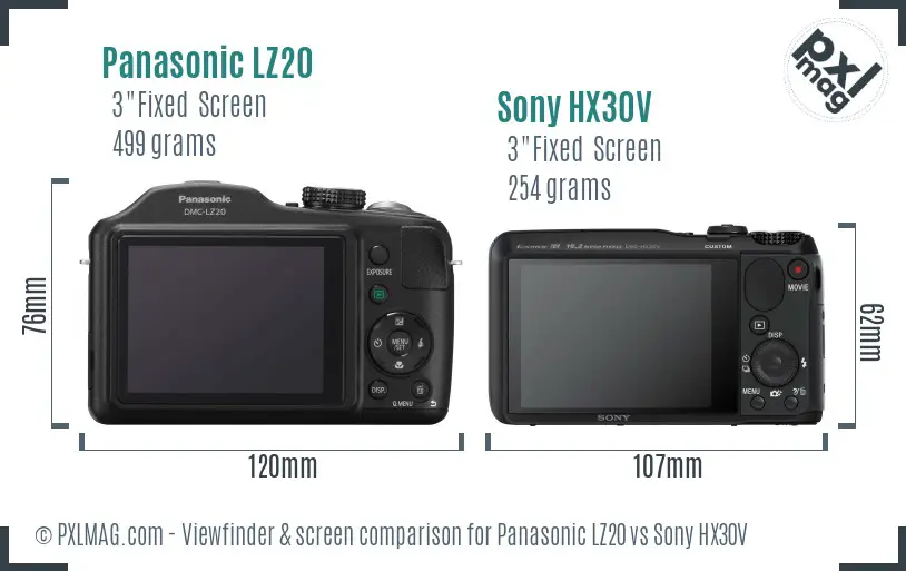 Panasonic LZ20 vs Sony HX30V Screen and Viewfinder comparison Panasonic LZ20 vs Sony HX30V Screen and Viewfinder comparison