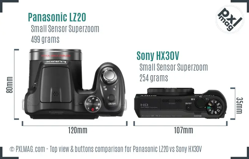 Panasonic LZ20 vs Sony HX30V top view buttons comparison Panasonic LZ20 vs Sony HX30V top view buttons comparison