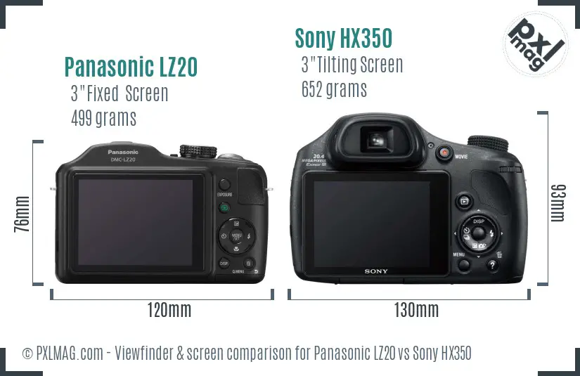 Panasonic LZ20 vs Sony HX350 Screen and Viewfinder comparison