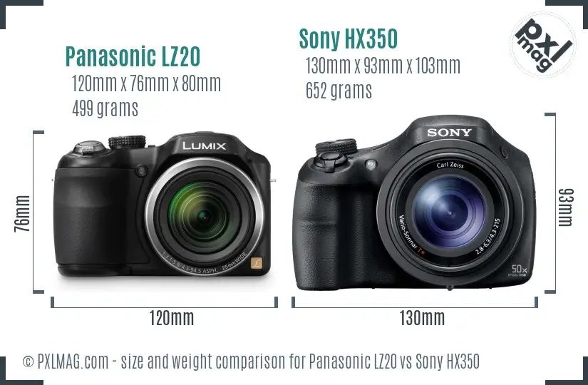 Panasonic LZ20 vs Sony HX350 size comparison