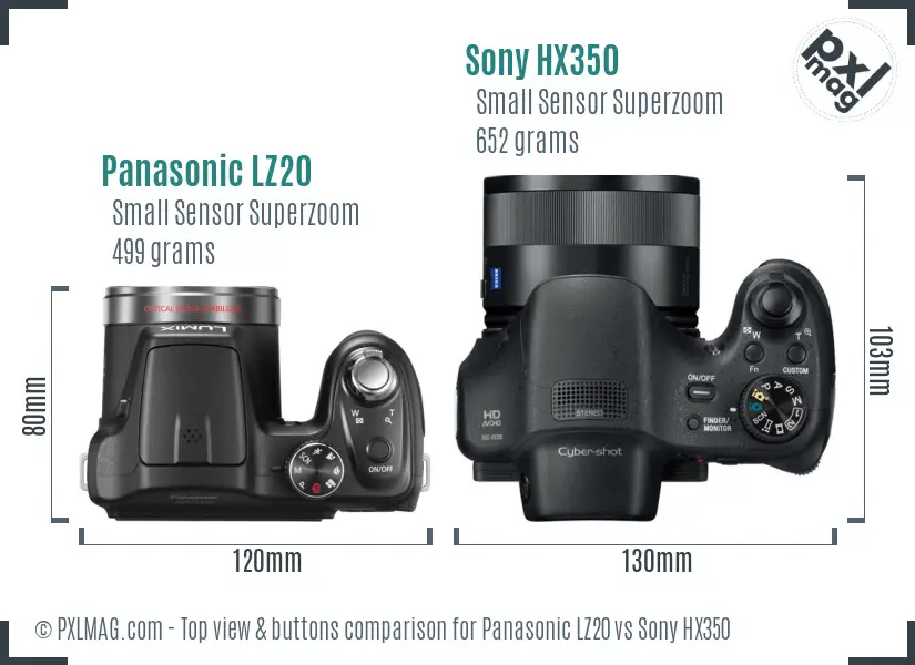 Panasonic LZ20 vs Sony HX350 top view buttons comparison