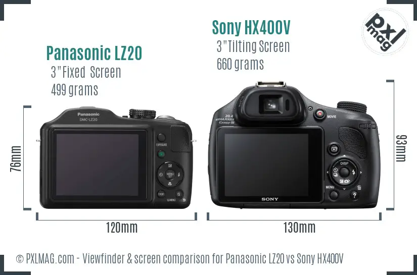Panasonic LZ20 vs Sony HX400V Screen and Viewfinder comparison
