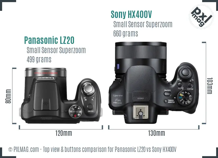Panasonic LZ20 vs Sony HX400V top view buttons comparison