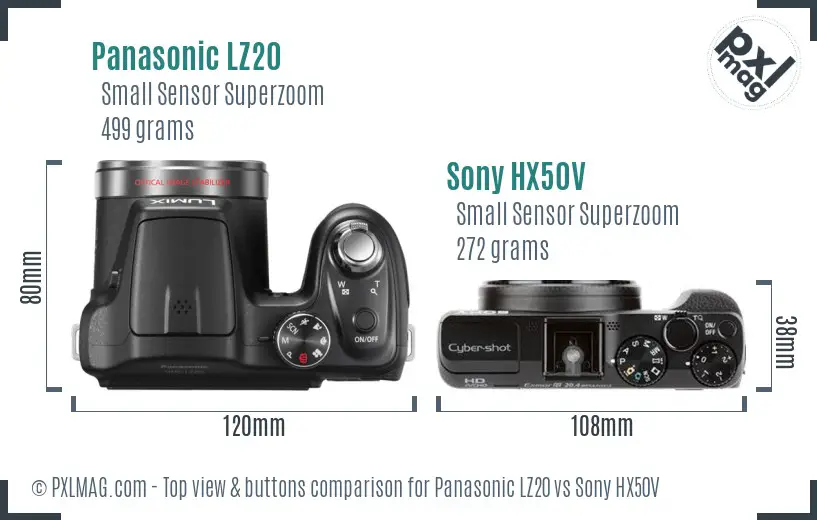 Panasonic LZ20 vs Sony HX50V top view buttons comparison Panasonic LZ20 vs Sony HX50V top view buttons comparison