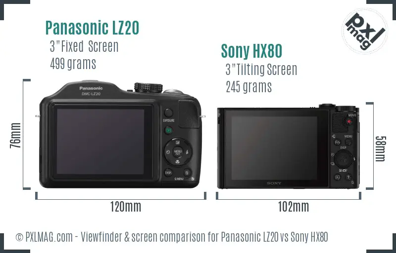 Panasonic LZ20 vs Sony HX80 Screen and Viewfinder comparison