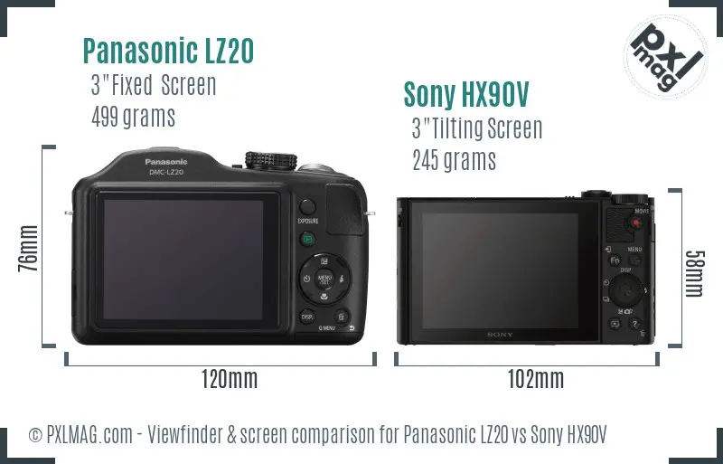 Panasonic LZ20 vs Sony HX90V Screen and Viewfinder comparison