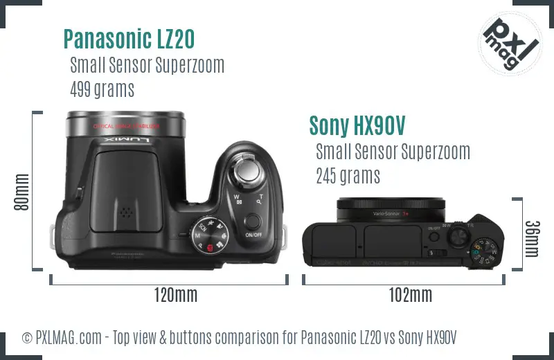 Panasonic LZ20 vs Sony HX90V top view buttons comparison