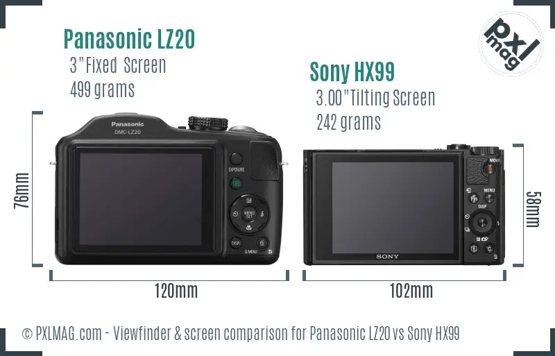 Panasonic LZ20 vs Sony HX99 Screen and Viewfinder comparison